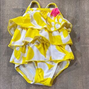 Carter’s Yellow and White Ruffled Swimsuit with Pink Accent 3 months